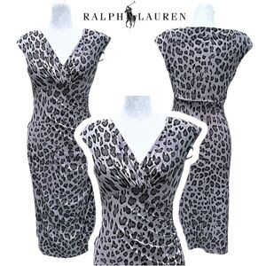Ralph Lauren Grey Leopard Scrunched shoulder pads dress